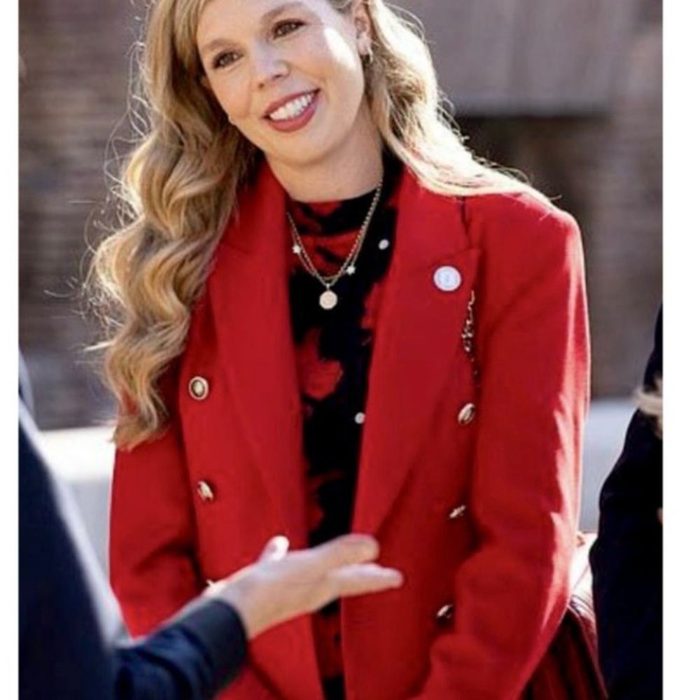 Zara Red Double-Breasted Blazer with Gold Buttons